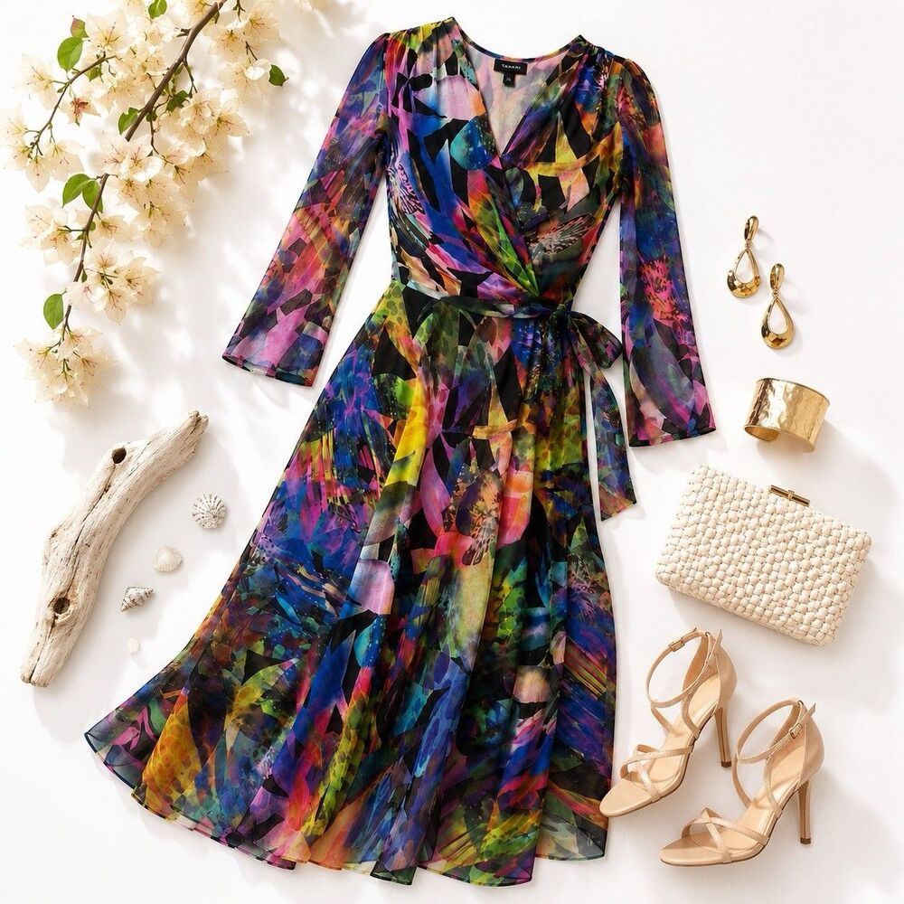 Elegantissimo Firenze Abstract Floral Wrap Midi Dress Medium